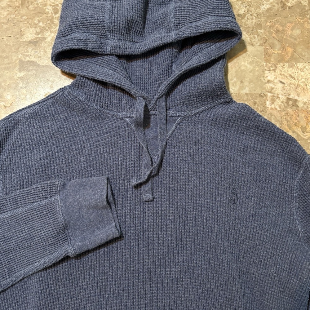 Polo Ralph Lauren Hoodie Mens Medium (18.5x23) Blue Thermal Waffle Knit